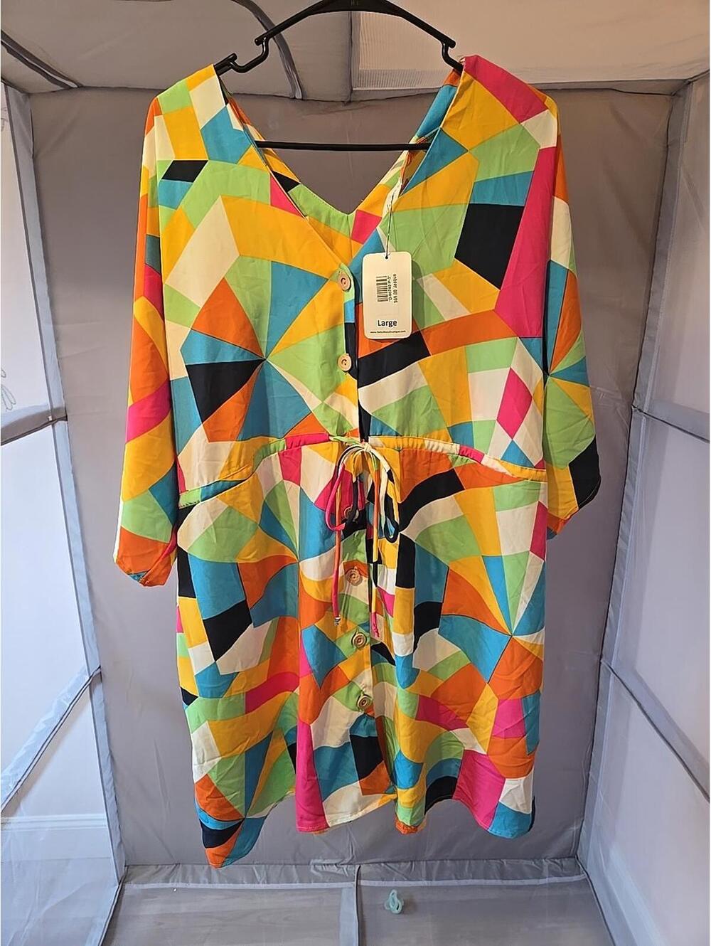 Nwt ces femme Betsy Boos Dress Button Colorful Geometric Large Jacque artsy - Picture 1 of 9